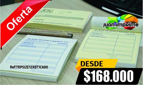 Juanimprime; diseño e impresion de talonarios de recibo de pago,SIZE 	12X8CMS por 80 unidades